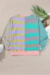 Pink Stripe Colorblock Drop Shoulder Oversize Sweatshirt