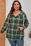 Green Plaid Plus Size Kangaroo Pocket Drawstring Hoodie