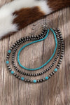 Black 3pcs Retro Turquoise Beaded Necklace Set
