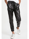 Black Faux Leather Smocked Waist Drawstring Cropped Pants