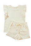 Bonbon Textured Ruffle Sleeve Tee and Drawstring Shorts Set