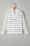 White Striped Zipper V-Neck Drop Sleeve Top