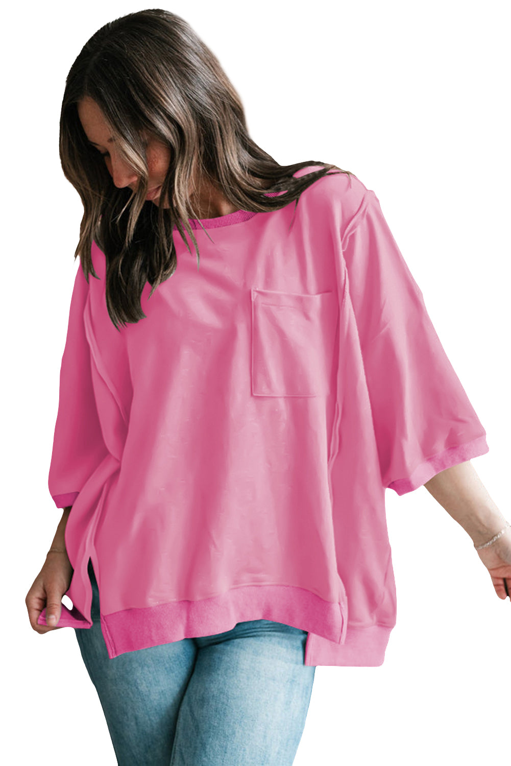 Laurel Green Exposed Seam Pocket Side Split Loose T Shirt