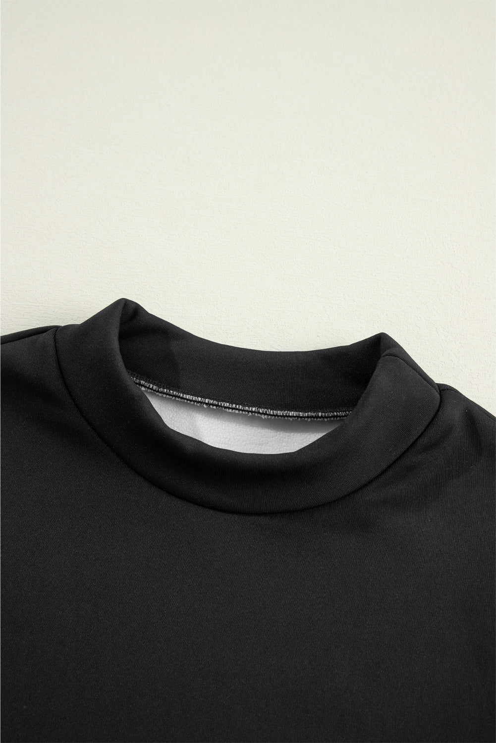 Black Solid Color Mock Neck Thermal Lined Long Sleeve Top