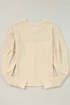 Beige Thermal Knit Patchwork Exposed Seam Long Sleeve Top