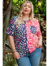 Leopard Colorblock Short Sleeve Plus Size Top