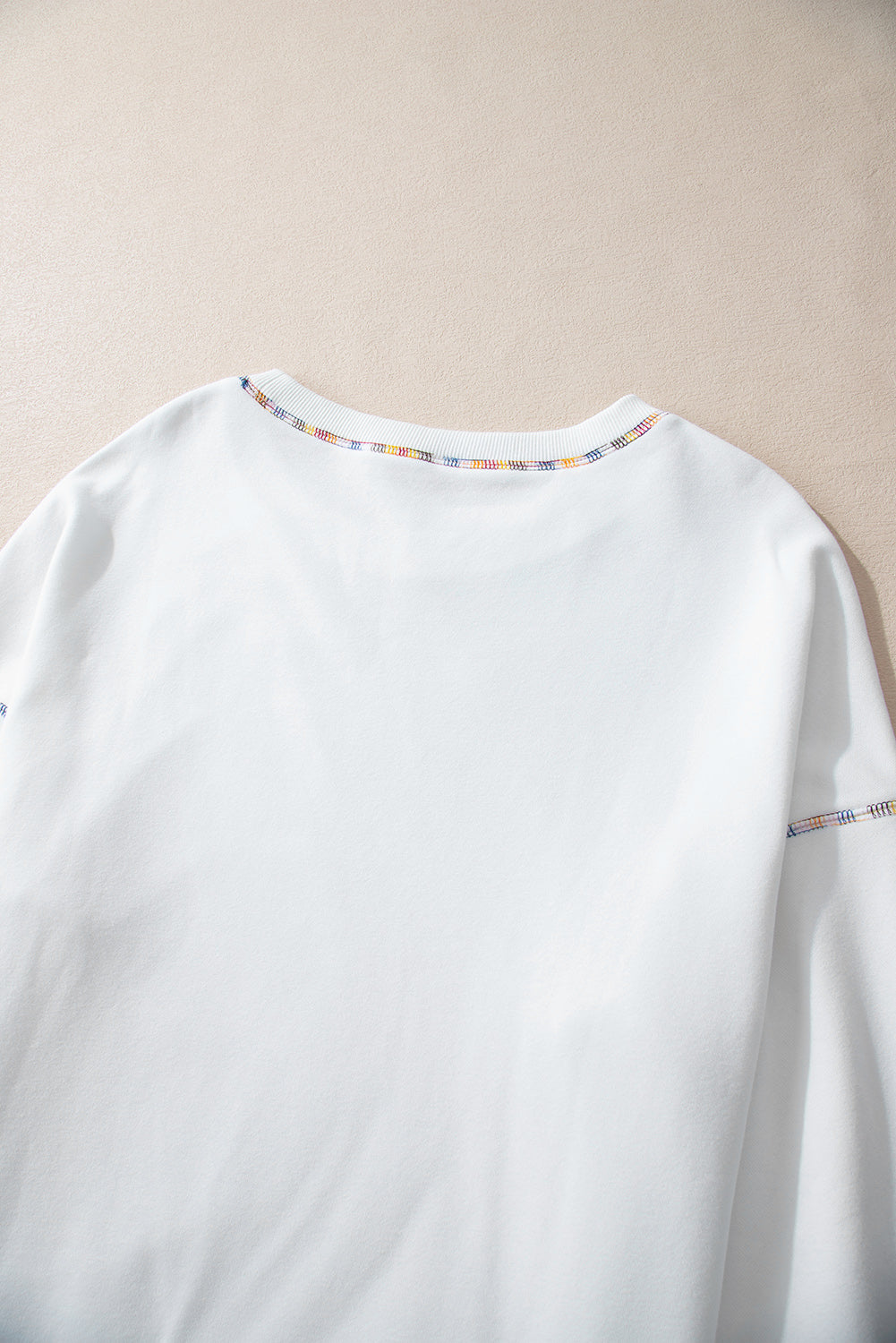 Sweatshirts & Hoodies White Contrast Rainbow Trim Drop Shoulder Pullover Sweatshirt.