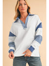 Dark Blue Striped Patchwork Collar Sweatshirt