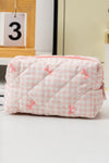 White Sweet Bow Knot Print Quilted Zipper Cosmetic Bag