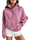 Parchment Quarter Zip Stand Neck Kangaroo Pocket Sweatshirt