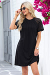 Dark Brown Contrast Lace Raglan Sleeve Pleated Detail Shift Dress