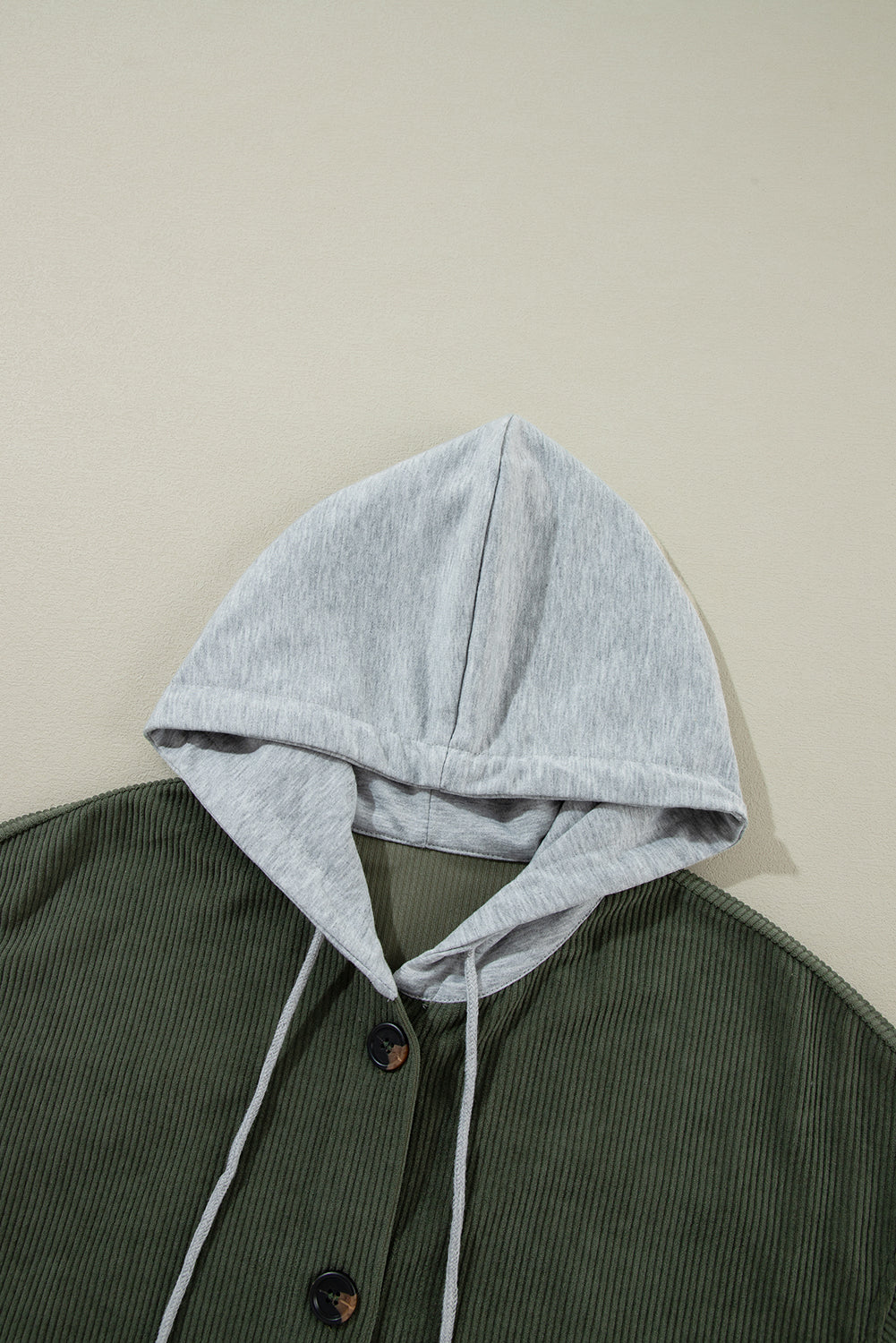 Jungle Green Oversized Hooded Patchwork Corduroy Shacket