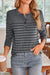 Dark Grey Striped Round Neck Long Sleeve Henley Top