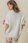 BiBi Sequin Bow Puff Sleeve Sweater - Cocoa Yacht Club