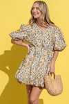 And The Why Full Size Floral Surplice Puff Sleeve Dress - Cocoa Yacht Club