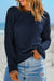 Navy Blue Waffle Knit Drop Shoulder Long Sleeve Top