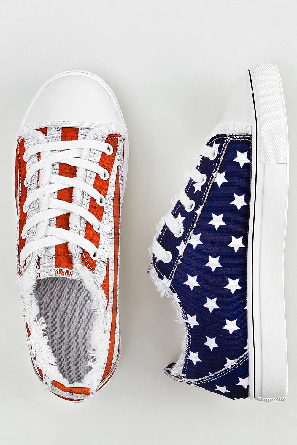 Red and Blue American Flag Print Lace Up Casual Canvas Sneaker