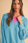 Light Blue Drop Sleeve Contrast Trim Oversized Sweatshirt