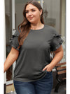 Light French Beige Ruffled Short Sleeve Plus Size Top