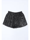 Black Sequin Straight Leg High Waist Casual Shorts