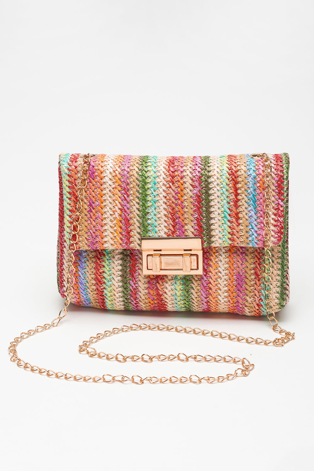 Multicolour Striped Crochet Flapped Single Shoulder Bag