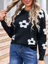 Angel Wings Flower Round Neck Long Sleeve Sweater - Cocoa Yacht Club