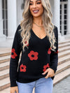 Angel Wings Flower V-Neck Long Sleeve Sweater - Cocoa Yacht Club