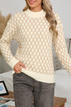Oatmeal Rhombus Textured Knit Drop Sleeve Sweater