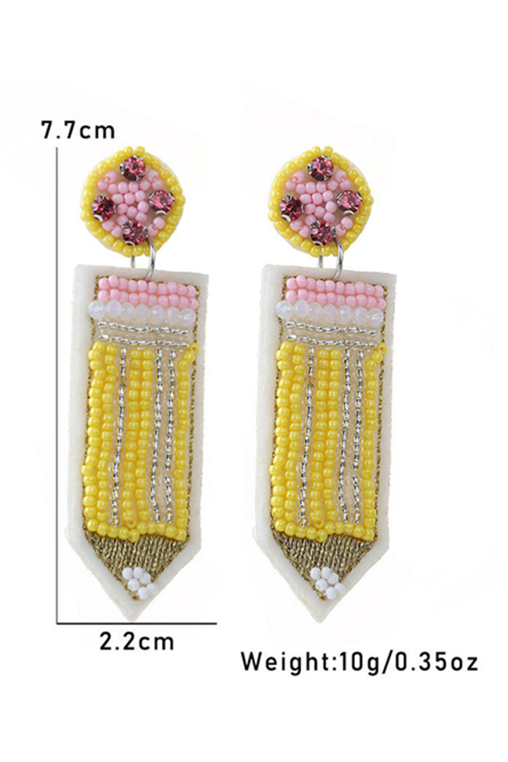 Yellow Beaded Pencil Dropping Earrings