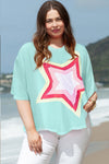 Moonlight Jade Colorblock Star Patch Plus Size Top