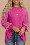Brown Contrast Print Striped Raglan Long Sleeve Loose Top