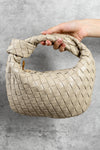 Beige Braided PU Leather Zipper Handbag