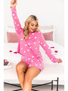 Pink Valentine Heart Print Long Sleeve Top and Shorts Pajama Set