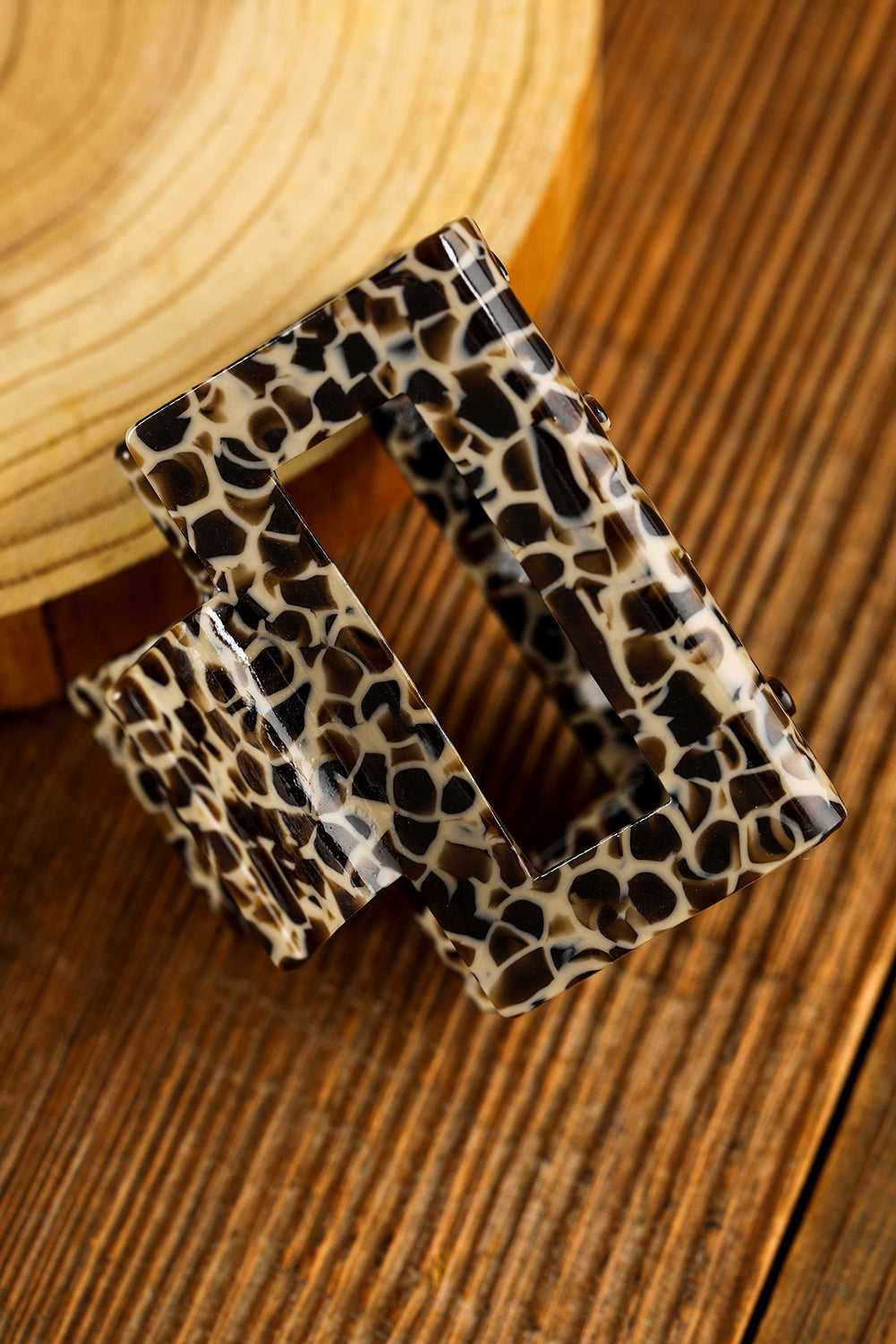 White Leopard Print Cutout Square Hair Claw