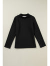 Black Solid Color Mock Neck Thermal Lined Long Sleeve Top