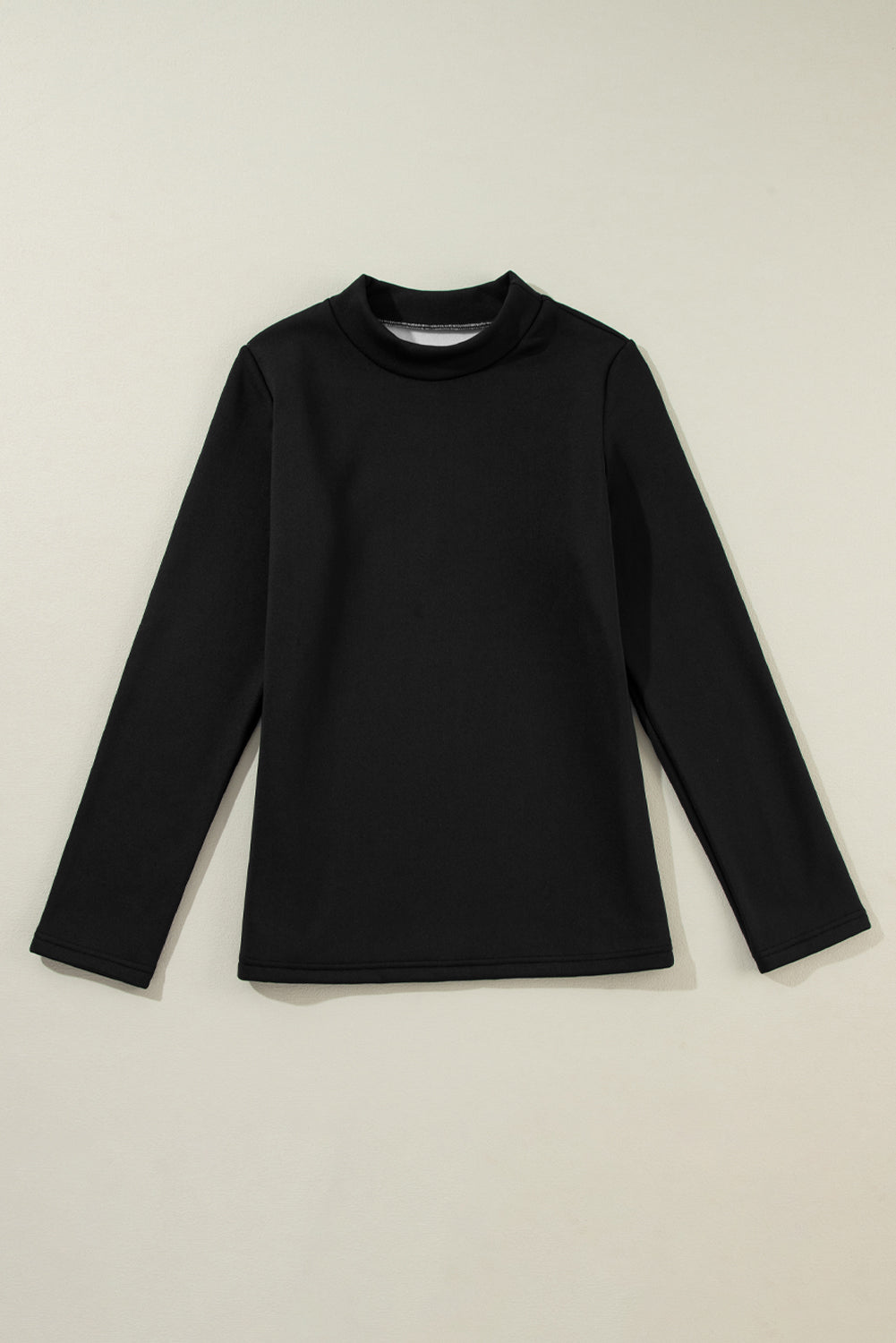 Black Solid Color Mock Neck Thermal Lined Long Sleeve Top