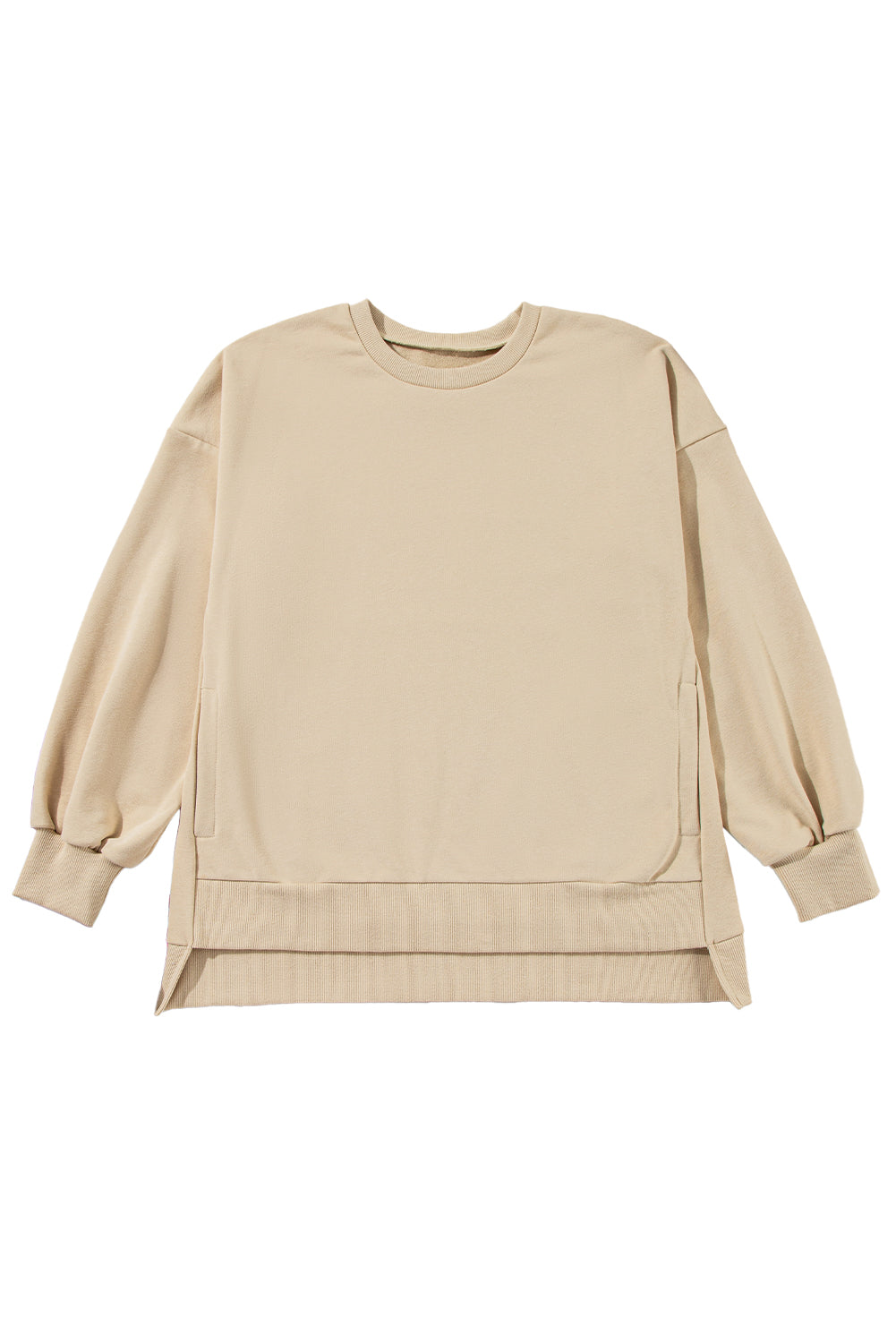 Bonbon Solid O Neck High Low Hem Pullover Sweatshirt