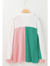 Rose Red Colorblock Patchwork Ribbed Oversized Henley Sweatshirt