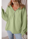 Smoke Green Half Zipper Kangaroo Pockets Drop Shoulder Hoodie