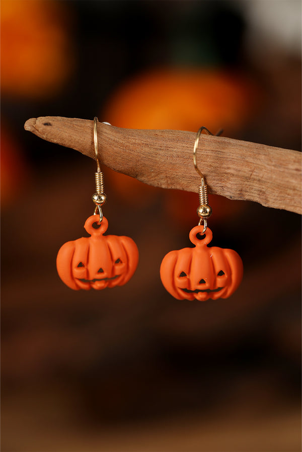 Orange Halloween Pumpkin Pendant Hook Earrings