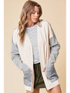 Black Striped Patchwork Pocket Open Front Cardigan