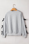 Light Grey Bowknot Long Sleeve Round Neck Sweatshirt