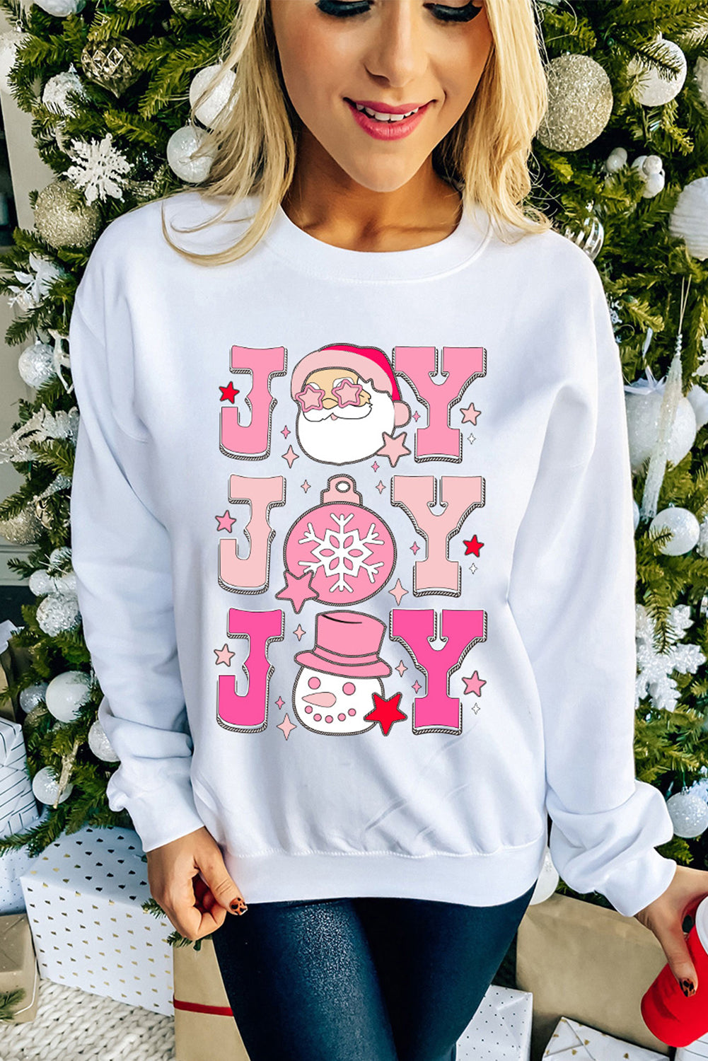 Beige Santa Claus Joy Print Graphic Sweatshirt