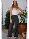 Black Side Pockets Frilled Smocked High Waist Wide Leg Jeans