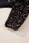 Black Sequin Deep V Back Puff Sleeve Bodysuit