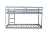 Solid Wooden , Solid Rubber Wooden Twin over Twin Floor Bunk Bed with Ladder ,Upper and Bottom Bed Platforms crafted with Strengthened Slats ,Grey