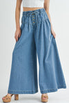 Dusk Blue Mineral Wash Button High Waist Wide Leg Jeans