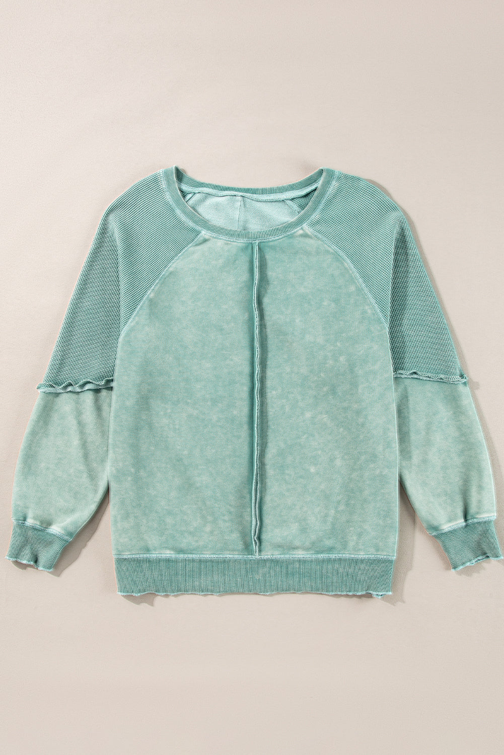 Orchid Petal Waffle Patchwork Raglan Sleeve Exposed Seam Sweatshirt