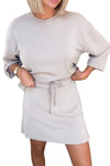 Jet Stream Solid Color Drop Shoulder Pullover Drawstring Mini Skirt Set
