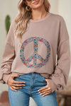 Goat Floral Peace Symbol Drop Shoulder Sweatshirt